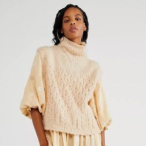 Free People Textured Cable Knit Lost Illusions Cream Sweater Vest Size Small